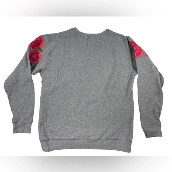 Victoria Secret  Grey Pink Flower Embroidered Sleeve Sweater Size XS - Picture 7 of 8